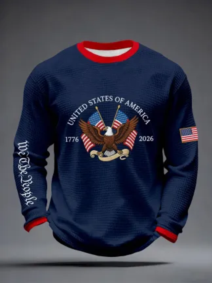 Men's America 1776-2026 Print Waffle Long-Sleeve Sweatshirt