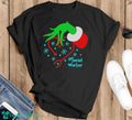 Grinch Hand Holding Stethoscope Social Worker Christmas Shirt