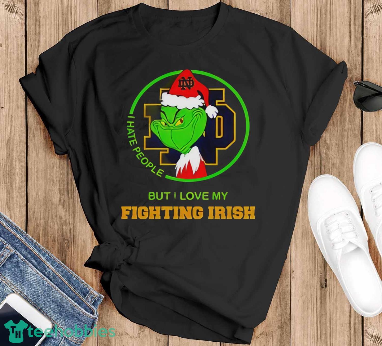 Grinch I Hate People But I Love My Fighting Irish Christmas 2024 Shirt