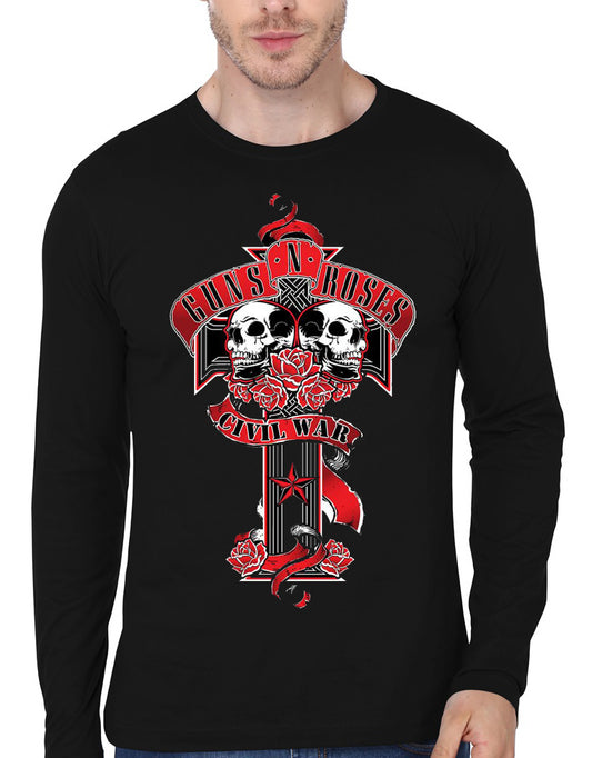 Guns And Roses Full Sleeve Black T-Shirt Style002