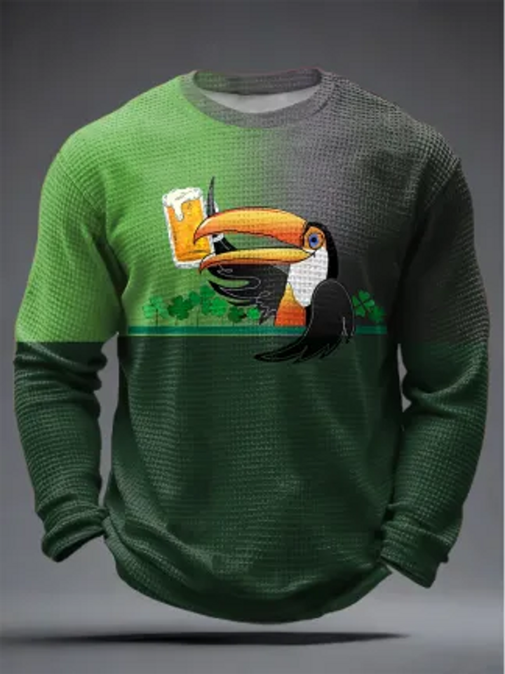 Men's St. Patrick's Day Printed Waffle Long Sleeve Sweatshirt