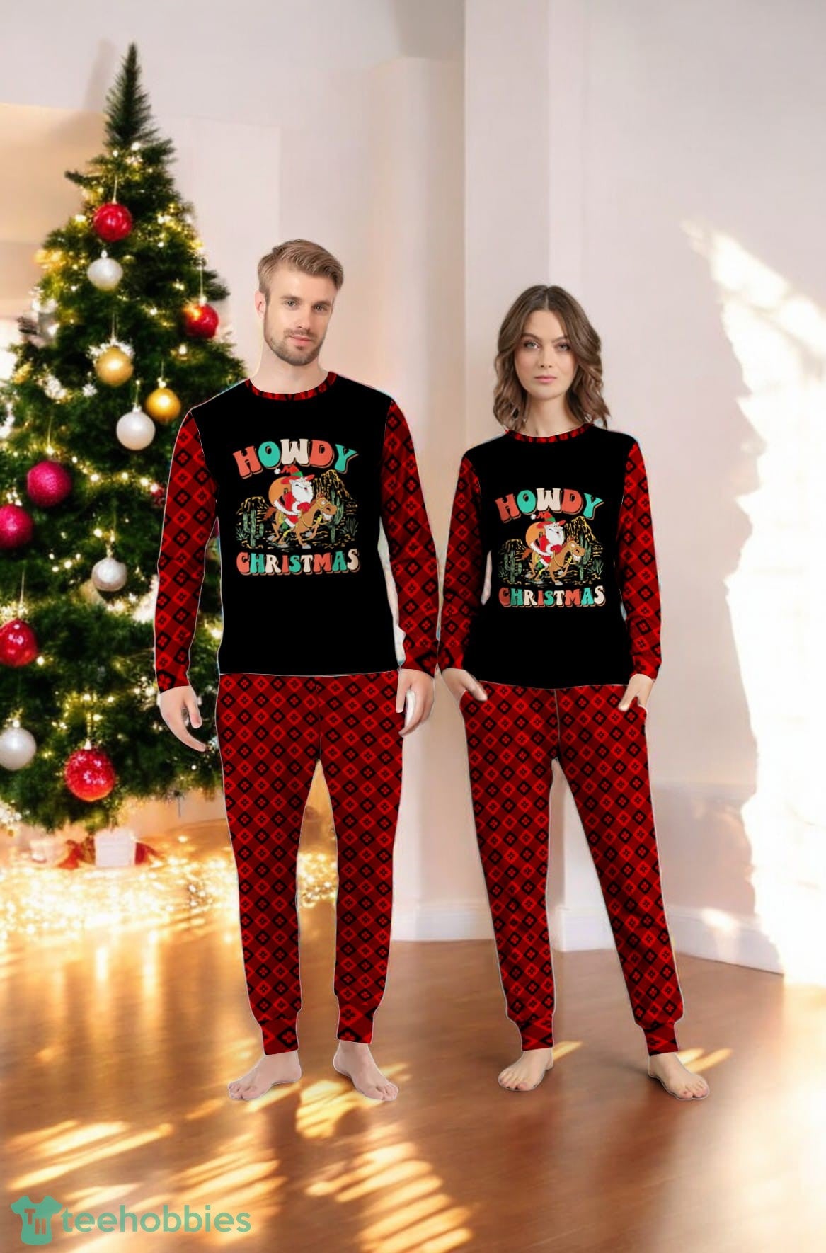 Howdy Santa Riding Horse Christmas Cowboy Family Matching Pajama Set