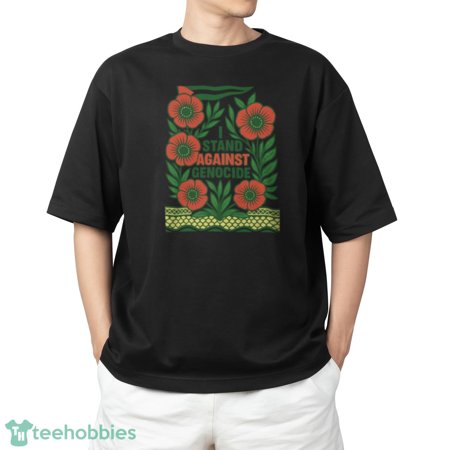 I Stand Against Genocide T-Shirt, Palestinian National Poppy Shirt, Keffiyeh Flag Red Gaza Flowers Protest