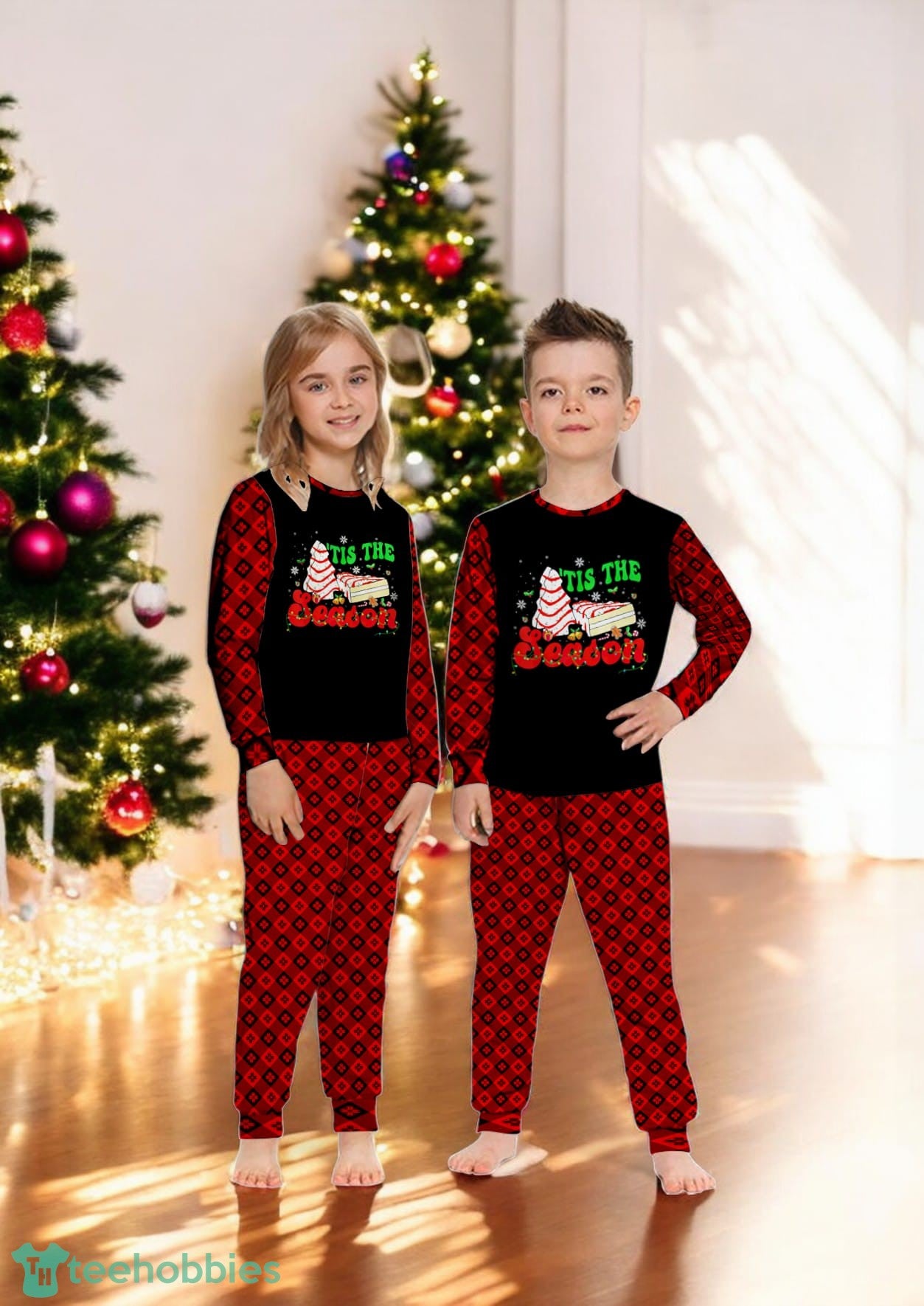 Little Tis The Season Christmas Tree Cakes Debbie Family Matching Pajama Set