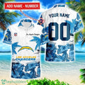 Los Angeles Chargers Hibiscus Flower Hawaii Shirt and Shorts Summer Beach Shirt Custom Name And Number