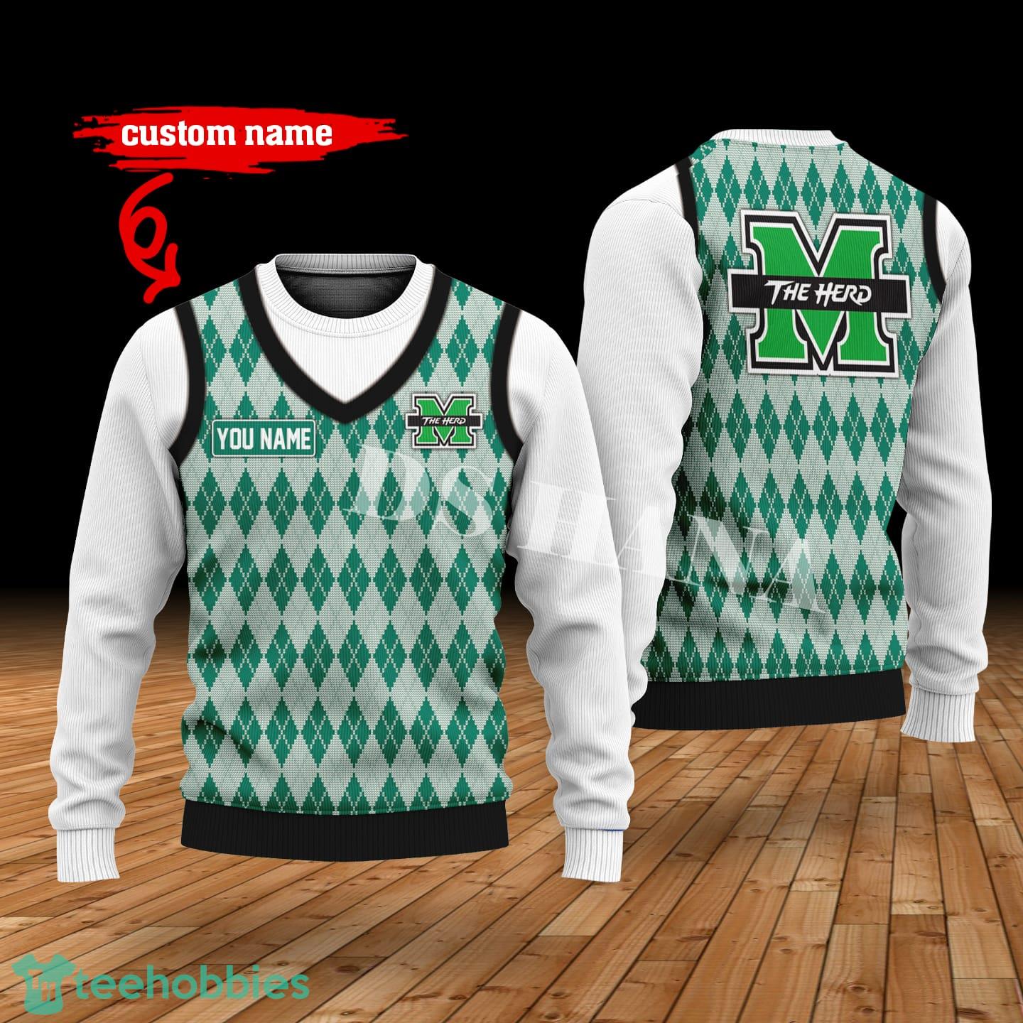 Marshall Thundering Herd Custom Name New Style Sweater Ghile Style 3D Print Christmas Sweater