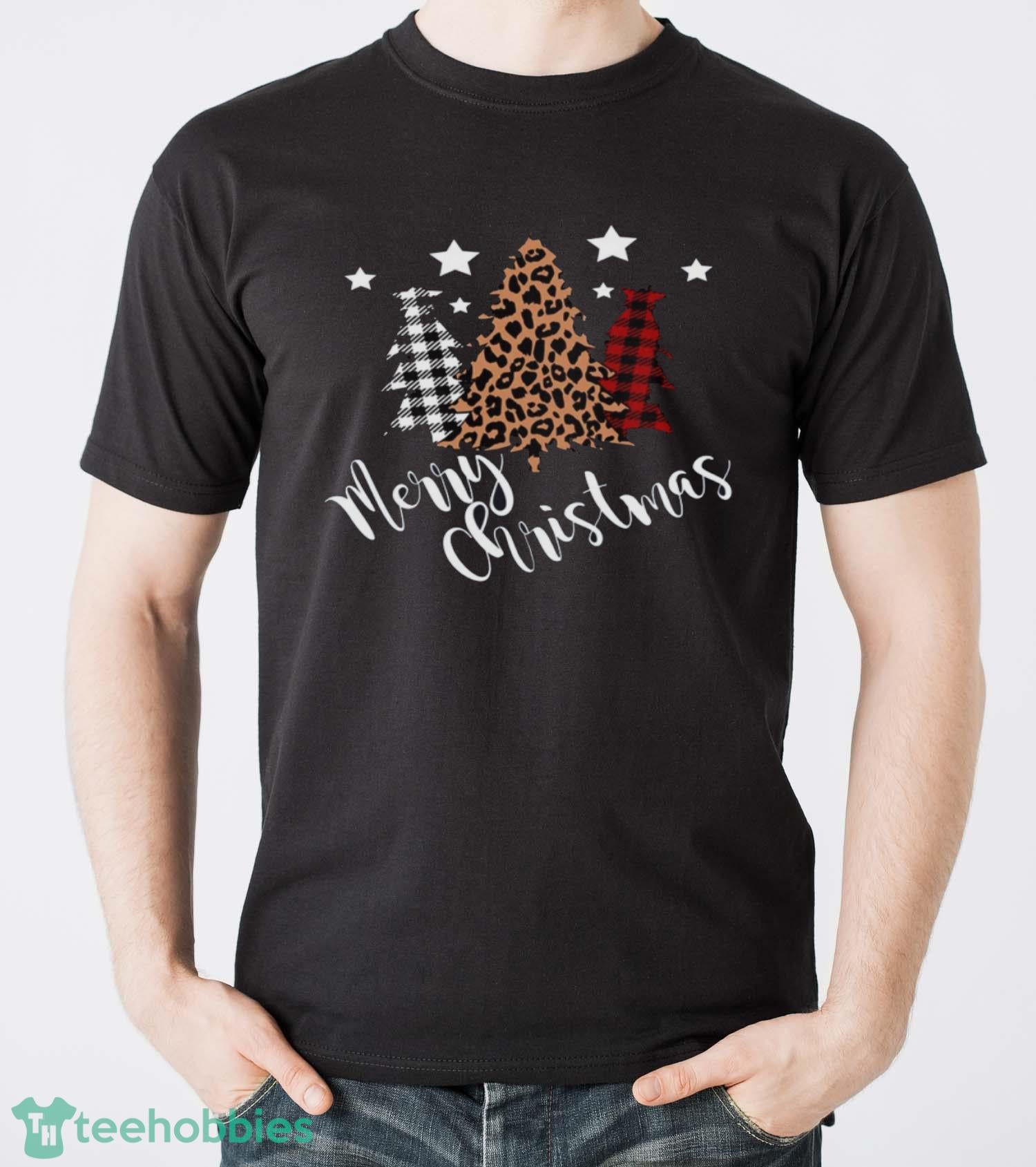 Merry Christmas Long Sleeve Shirt-Leopard Christmas Shirt-Buffalo Plaid-Womens Christmas Shirt