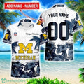 Michigan Wolverines Hibiscus Flower Hawaii Shirt and Shorts Summer Beach Shirt Custom Name And Number
