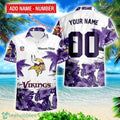 Minnesota Vikings Hibiscus Flower Hawaii Shirt and Shorts Summer Beach Shirt Custom Name And Number