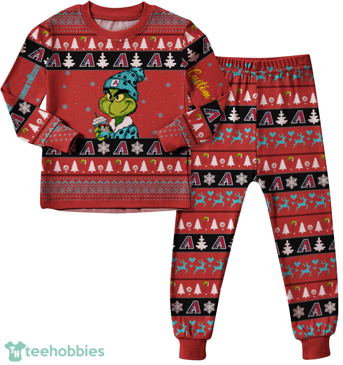 MLB Grinch Arizona Diamondbacks MLB Custom Name Christmas Knitting Pattern Matching Family Pajamas Set