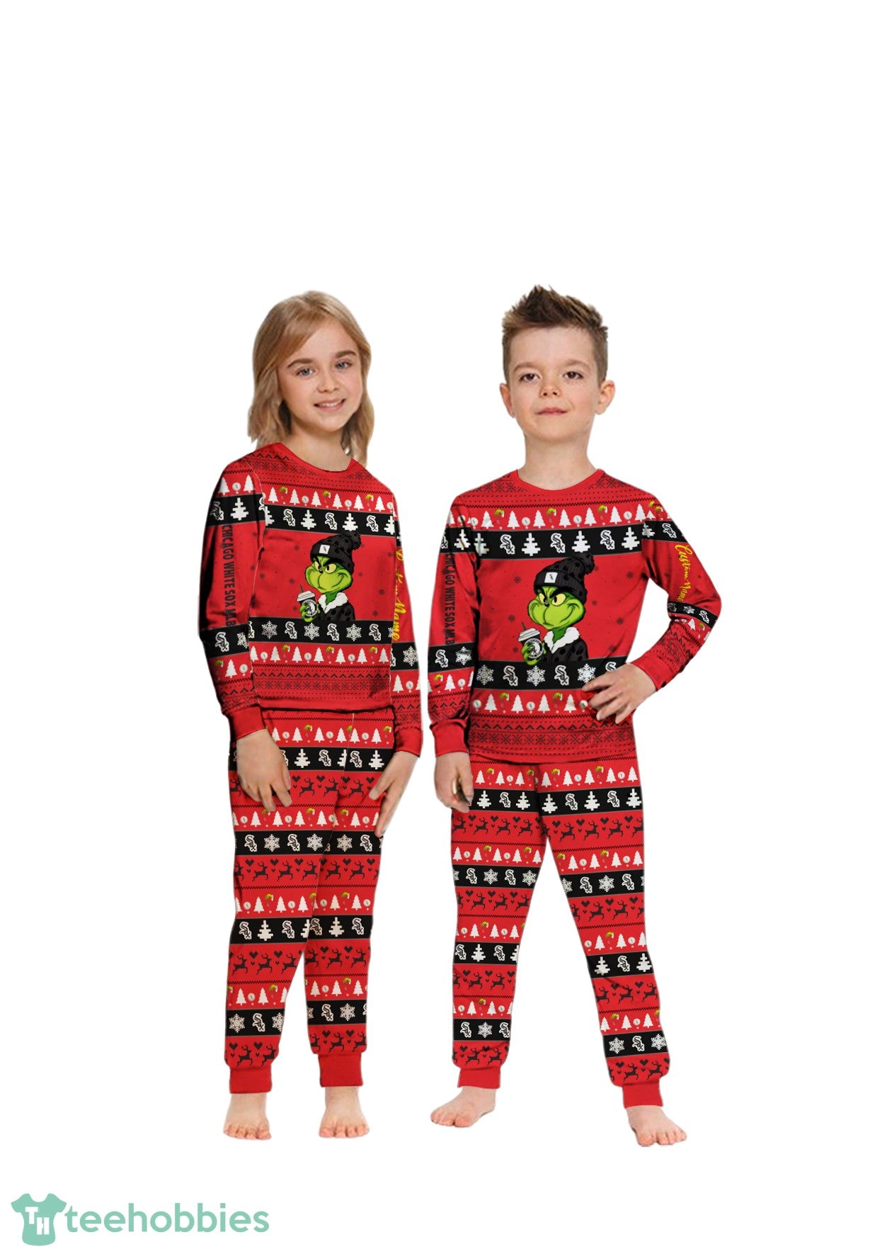 MLB Grinch Chicago White Sox MLB Custom Name Christmas Knitting Pattern Matching Family Pajamas Set