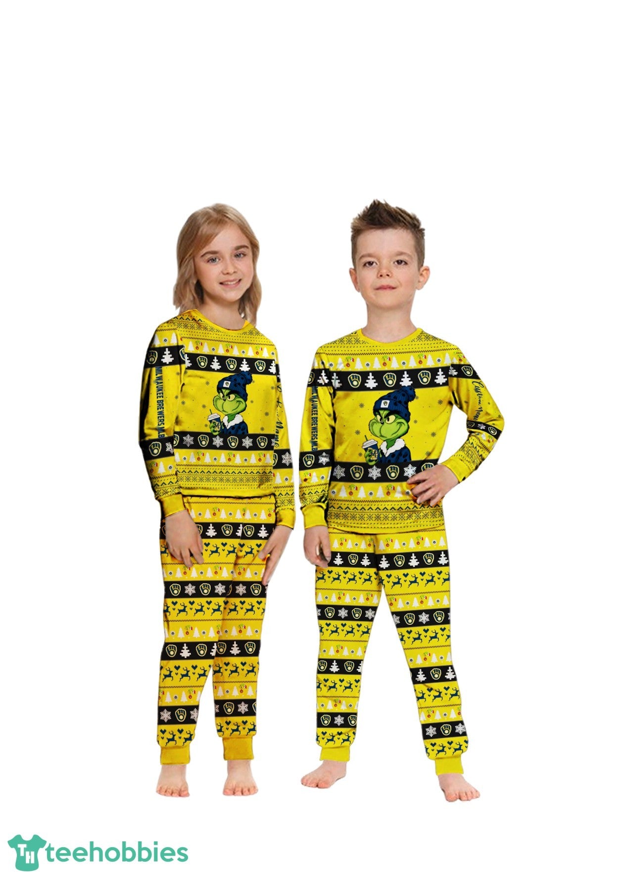 MLB Grinch Milwaukee Brewers MLB Custom Name Christmas Knitting Pattern Matching Family Pajamas Set