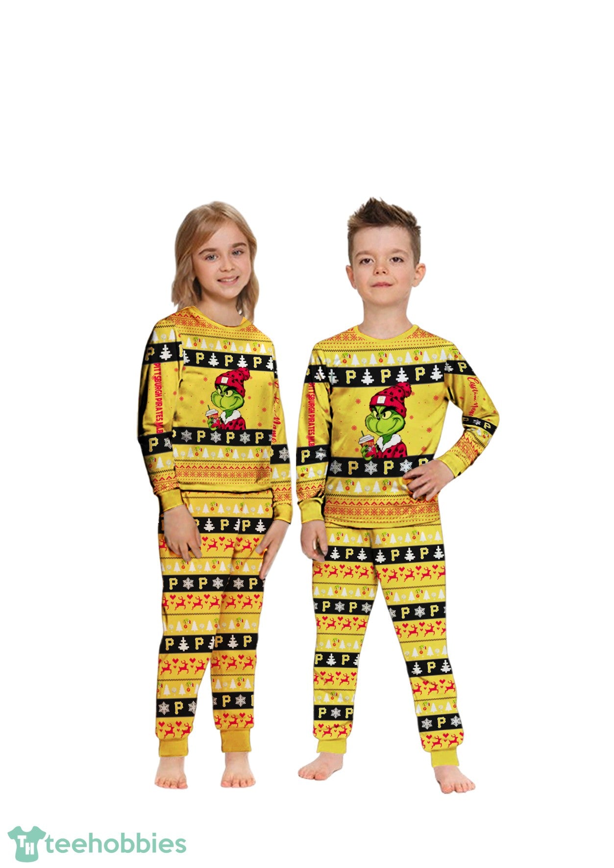 MLB Grinch Pittsburgh Pirates MLB Custom Name Christmas Knitting Pattern Matching Family Pajamas Set