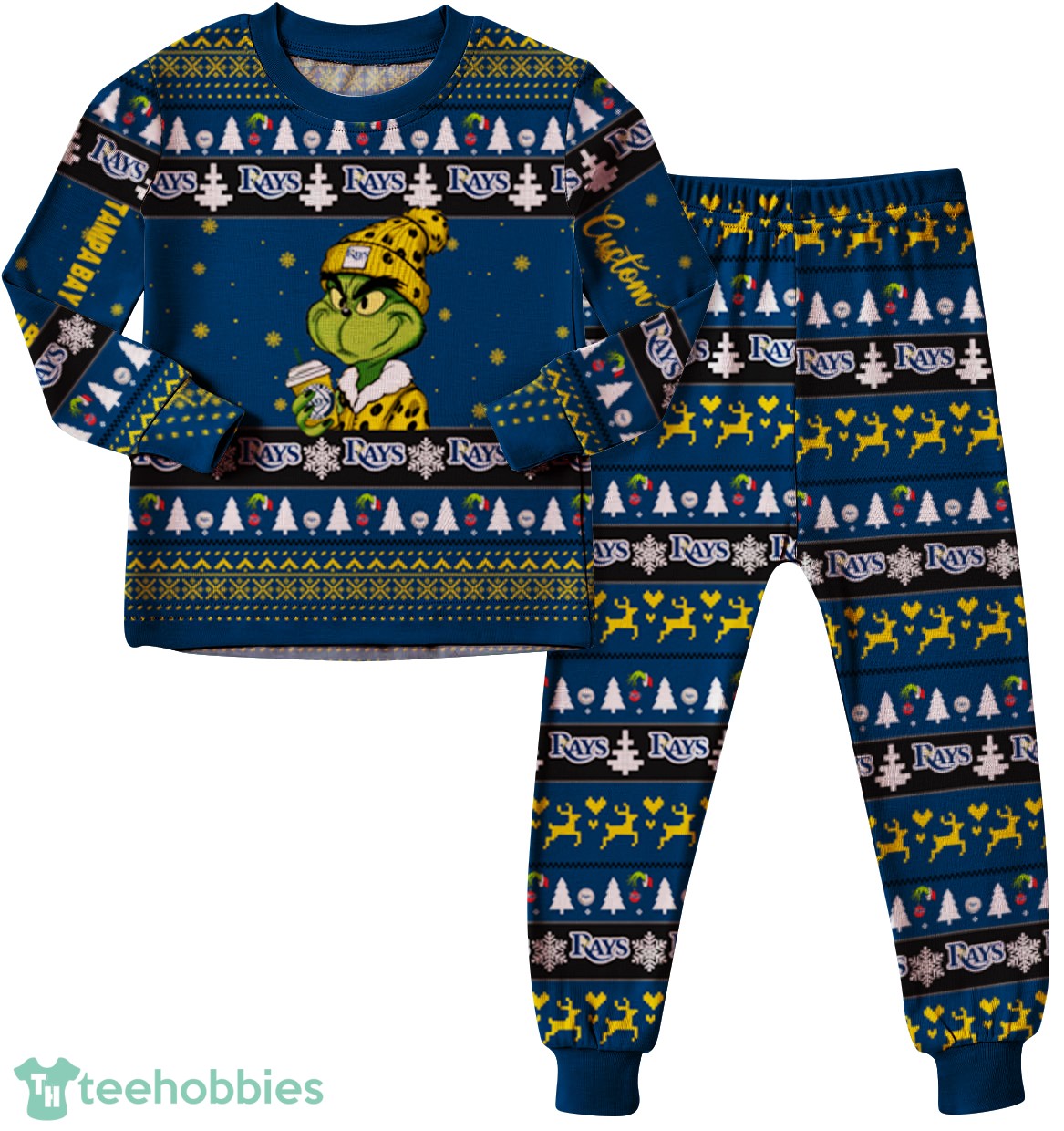 MLB Grinch Tampa Bay Rays MLB Custom Name Christmas Knitting Pattern Matching Family Pajamas Set