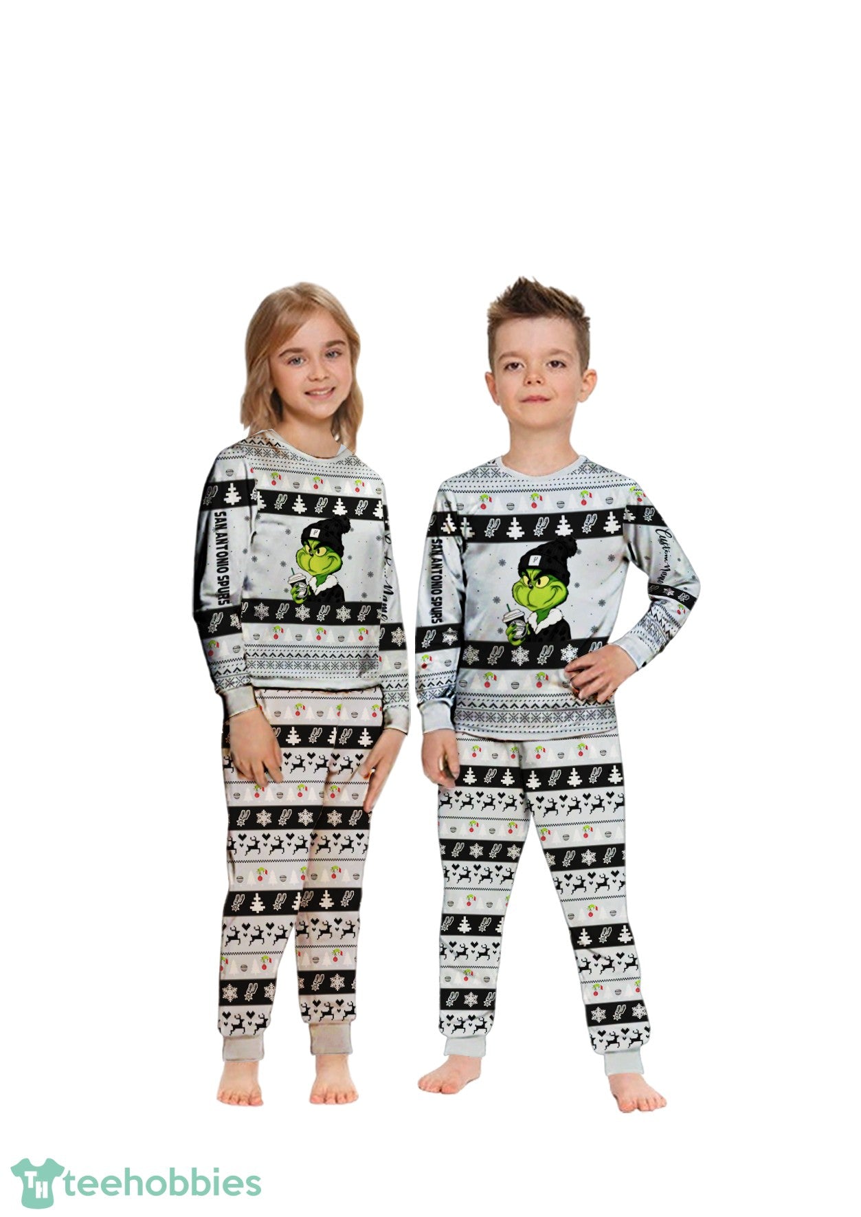 NBA Grinch San Antonio Spurs Custom Name Christmas Knitting Pattern Matching Family Pajamas Set