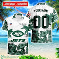 New York Jets Hibiscus Flower Hawaii Shirt and Shorts Summer Beach Shirt Custom Name And Number