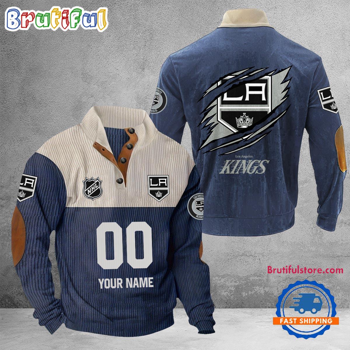 LA Kings Corduroy Stand Collar Sweatshirt with Custom Name and Number
