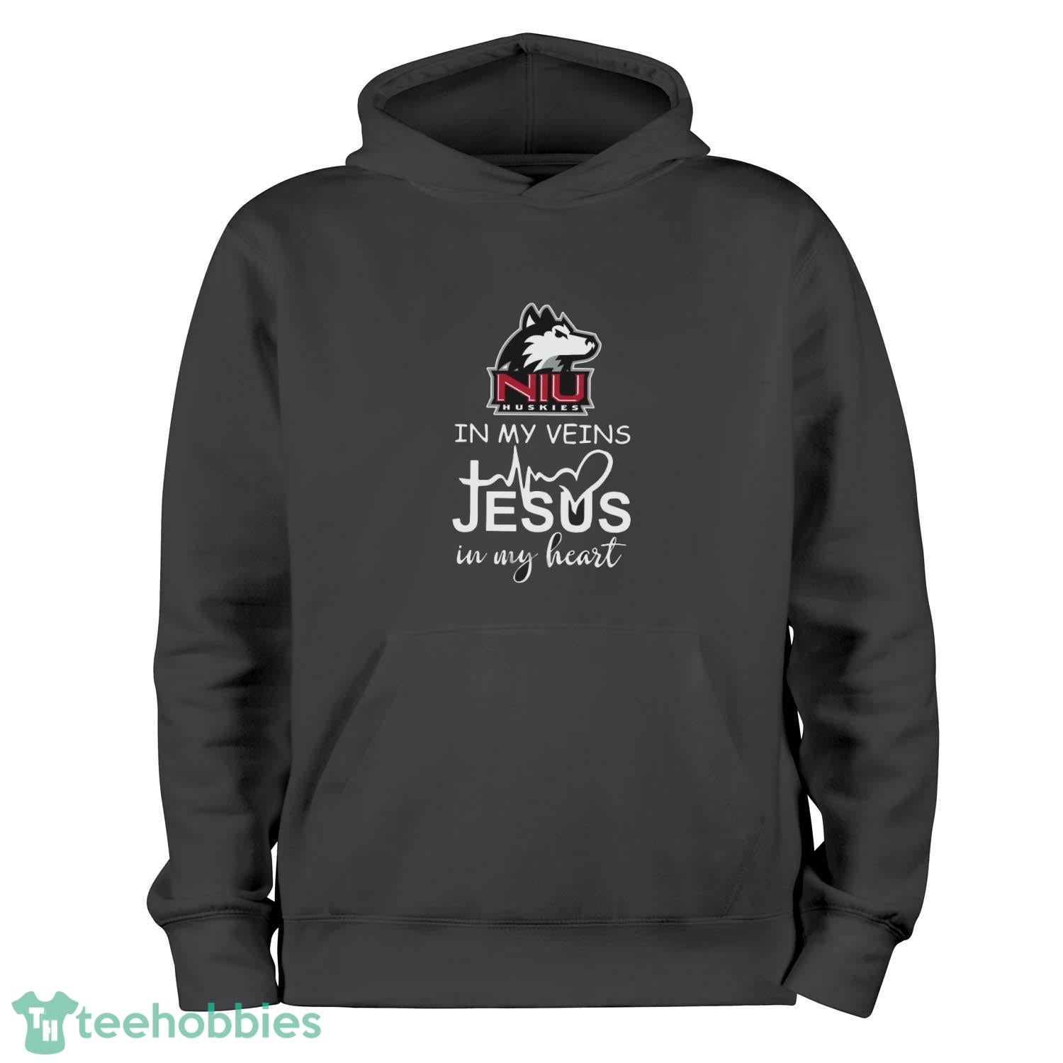Northern Illinois Huskies In My Veins Jesus In My Heart T-Shirt Hoodie Sweatshirt