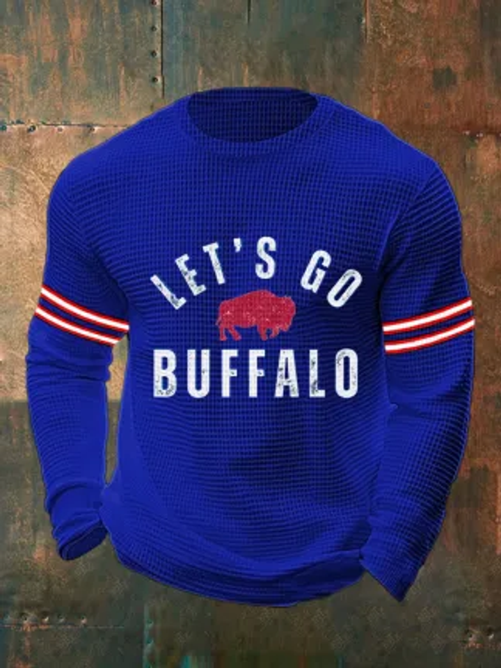 Let's Go Buffalo Men's Casual Waffle Sweatshirt, Football Fan Apparel