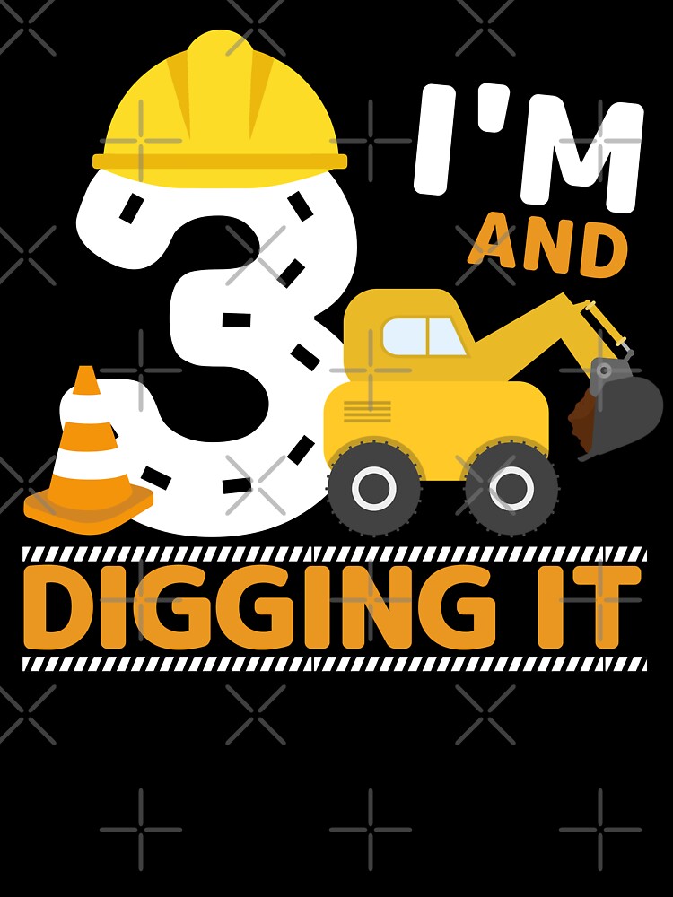 Construction Theme Kids Party - Im 3 and Digging It -  3rd Birthday Gift - Construction Excavator by GlazifiedArts