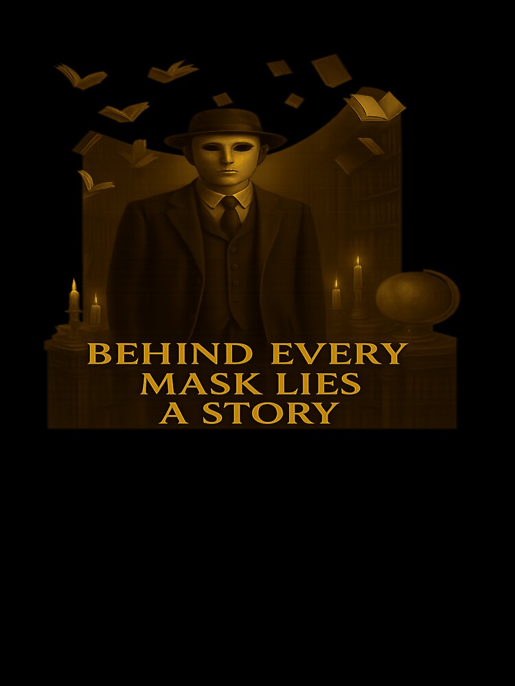 Behind Every Mask Lies a Story – Dark Academia Mystery Art by POD DYNASTY | Original Print On Demand T-Shirt Graphics