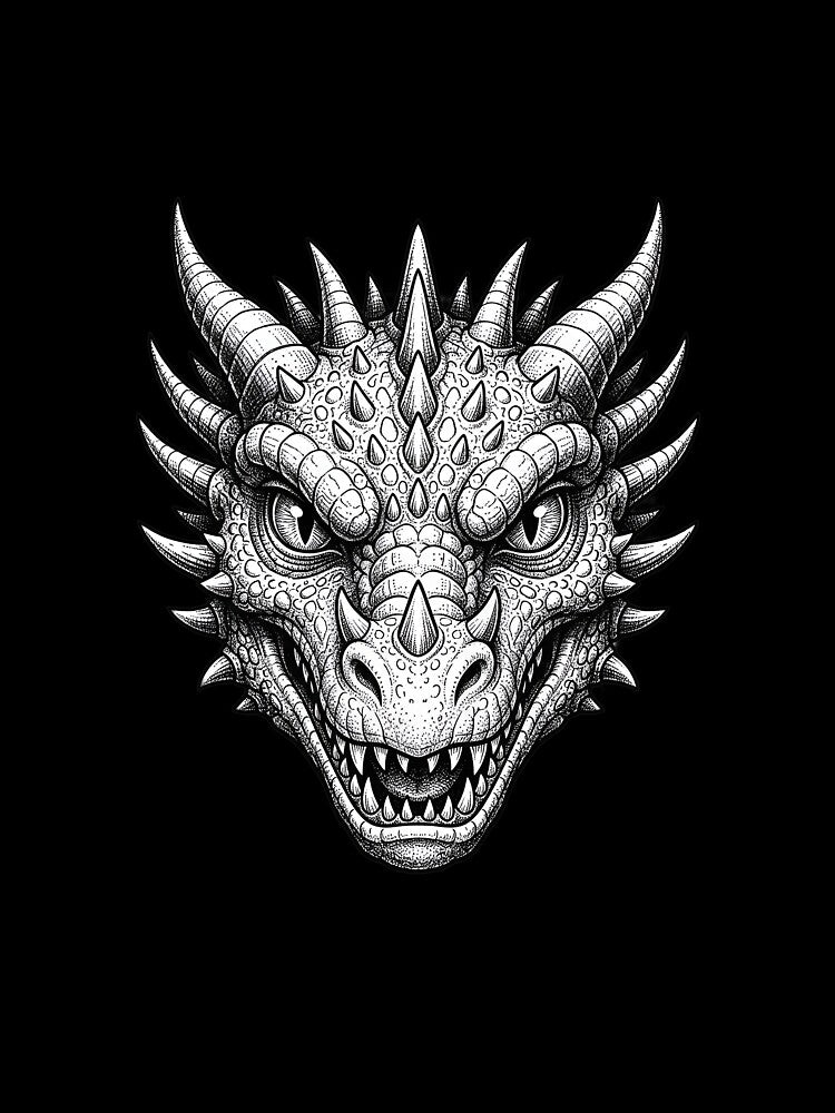 Savage Dragon Face Illustration – Fierce Fantasy Beast Line Art by DragonSerpent Ink