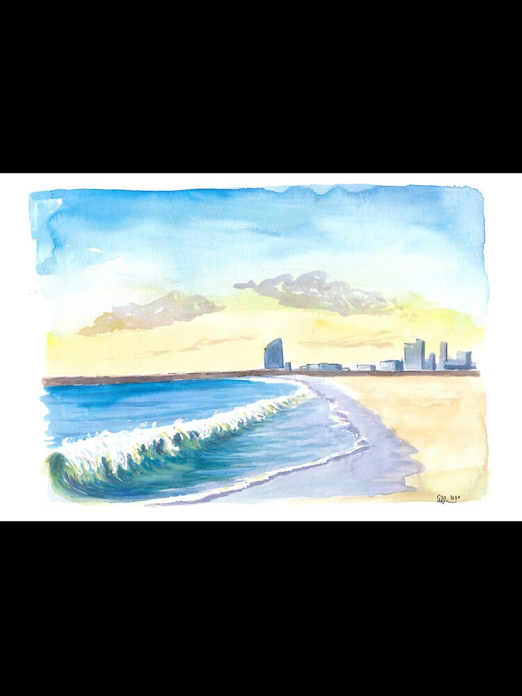 Beach Waves at City Beach of Barcelona by artshop77