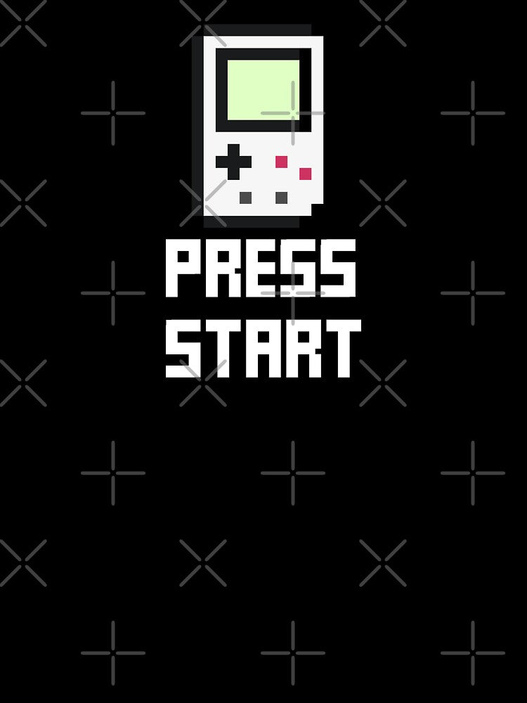Retro Pixel Art Drawing of a Portable Game Console With Press Start Quote White Color by RiciPaneto