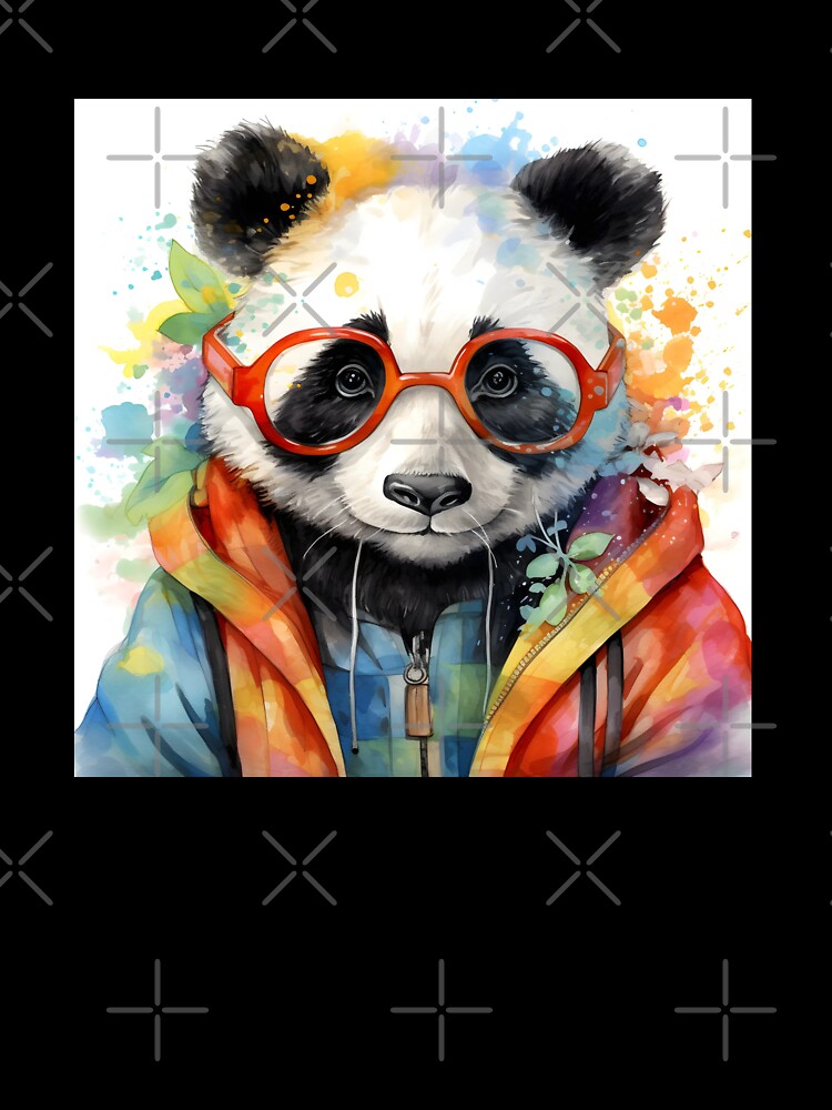 WATERCOLOR OF A CUTE PANTA WITH GLASSES by infinitearte