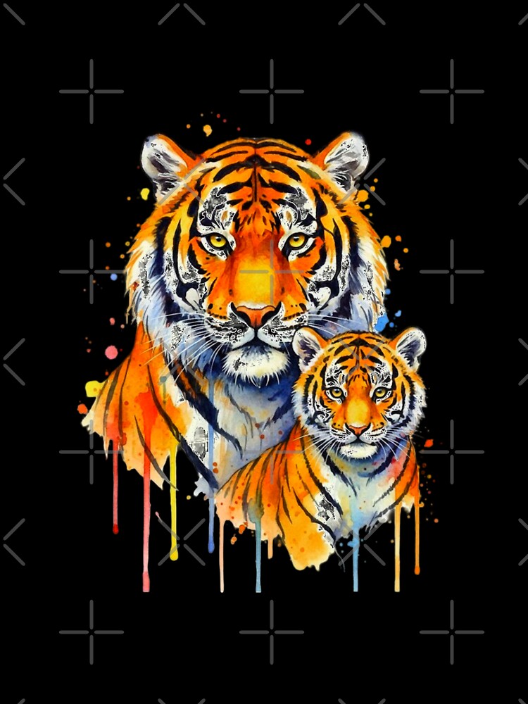 Vibrant Colorful Watercolor Tiger Mother Cub Art by ExploreAura Studio