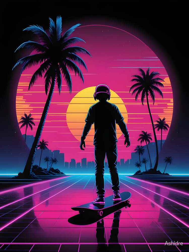 Skate the Sunset – 80s Synthwave Skateboard Vibes by Ashidre