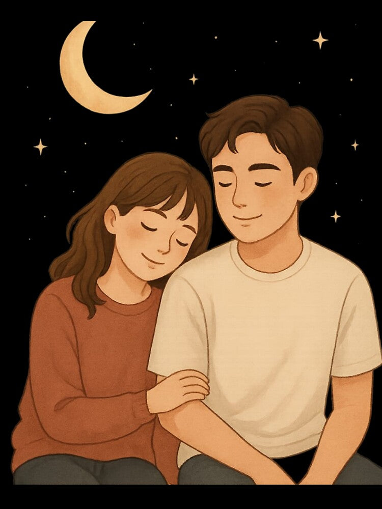 Cute Couple Sitting Together Design | Romantic Aesthetic Love T-Shirt & Gift by KDesignCrafts