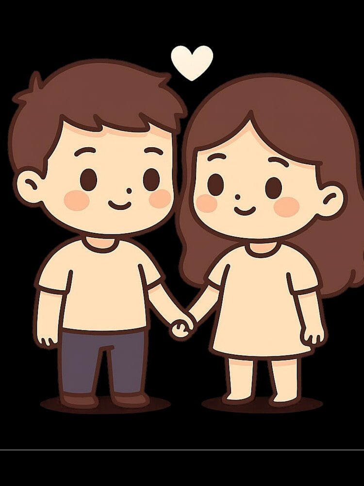 Cute Cartoon Couple Holding Hands | Love Illustration for Wallpapers & Gifts by KDesignCrafts