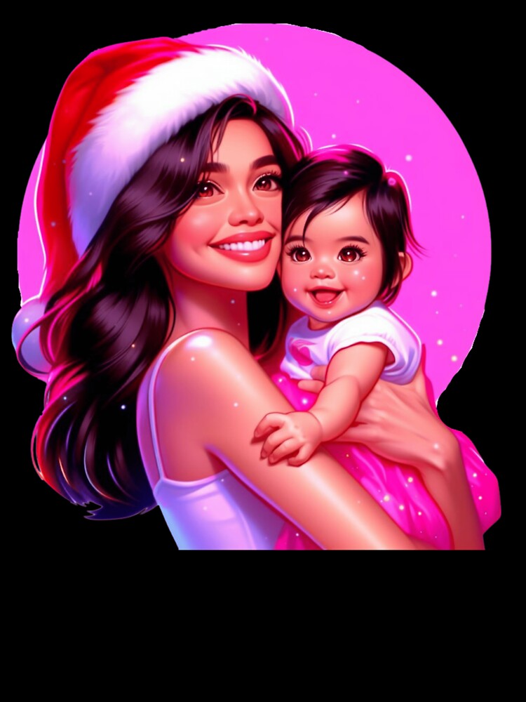 Mother and Daughter with Neon Light Background and Santa Hat by erkabees