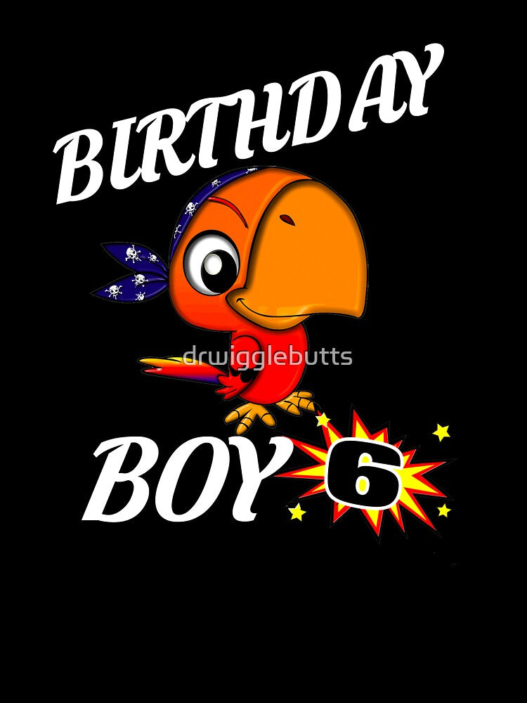 6 Years Old Birthday Design Gift Pirate Bird Shirt by drwigglebutts