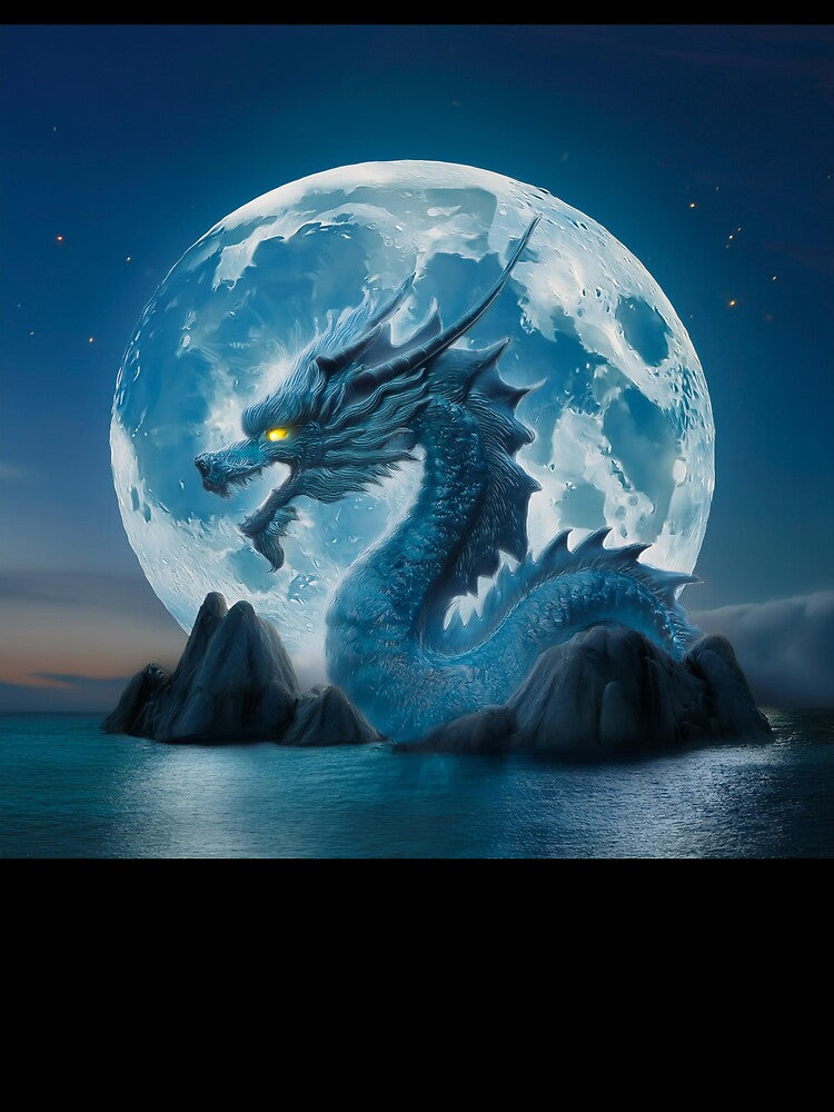Blue dragon with blue moon. by BAR DEC
