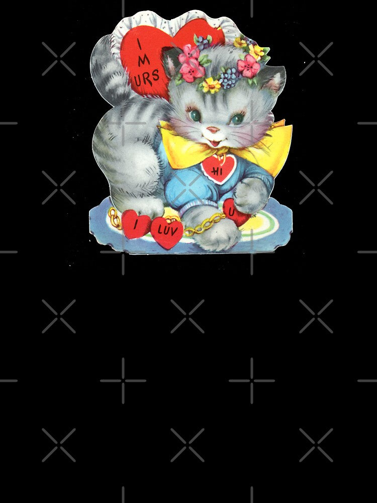 Cute Cat Kitten Vintage Valentine Card Flowers Hearts by JimNEmDesigns