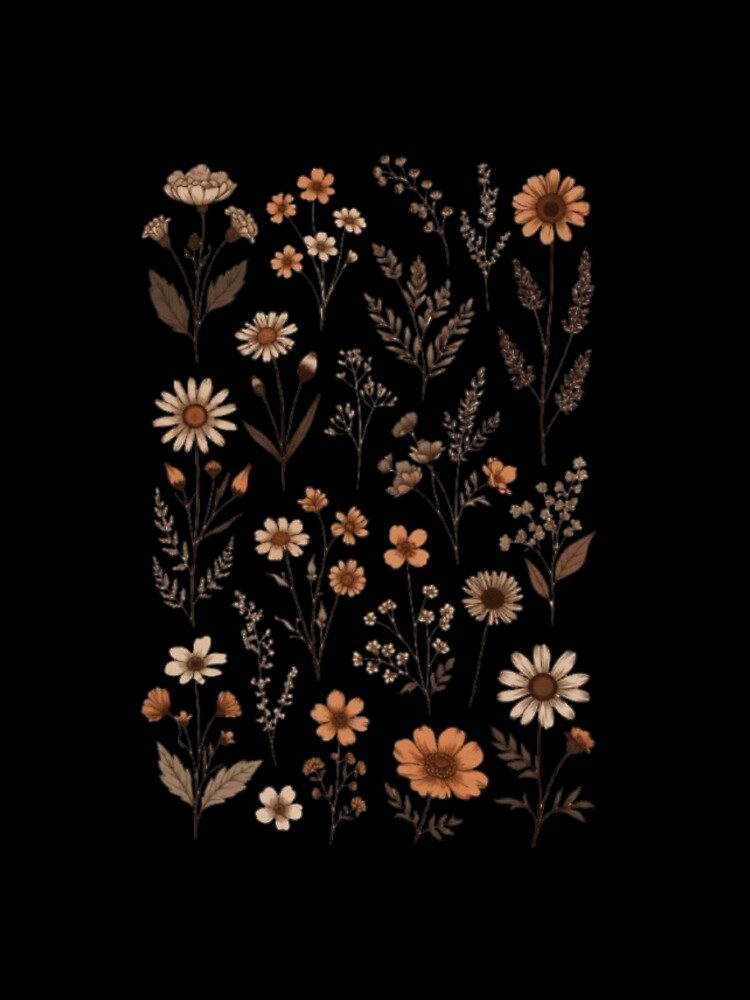 Earthy Wildflower Botanical Art – Warm Brown & Orange Meadow Illustration by EdgeSphere