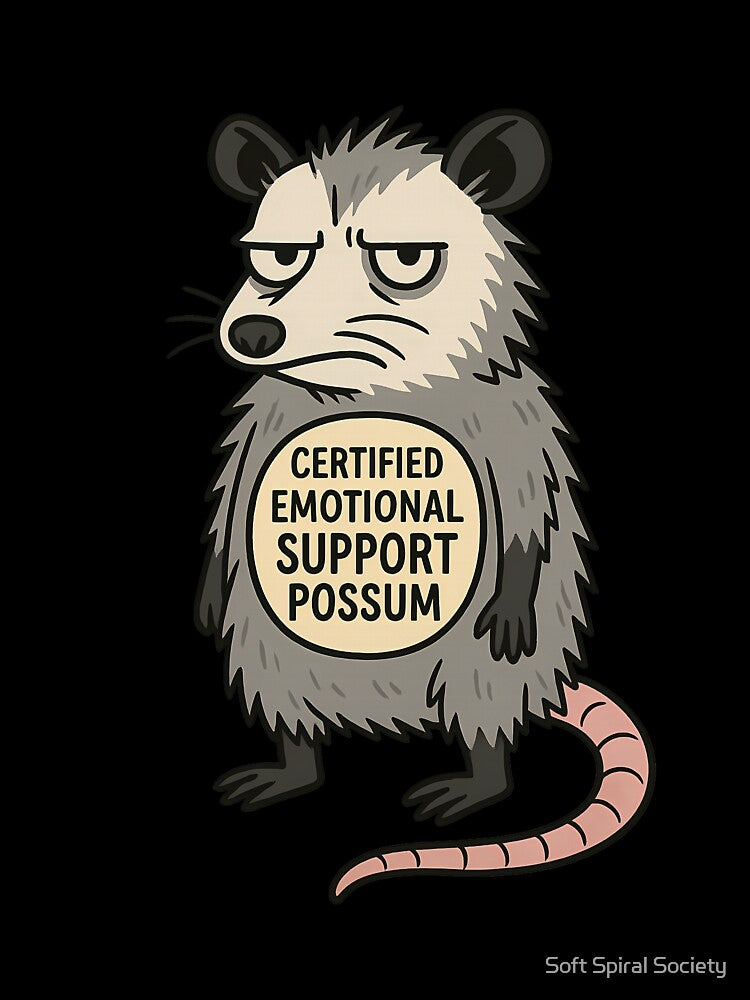 Certified Emotional Support Possum – Funny Cartoon Opossum Design by Soft Spiral Society