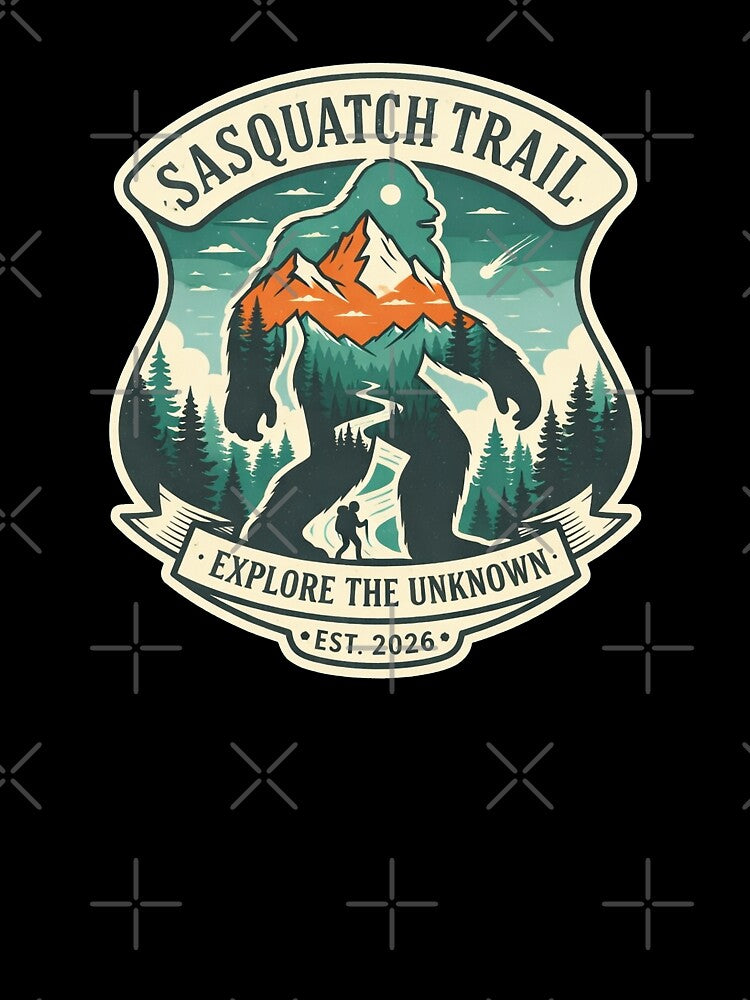 Sasquatch Trail Explore the Unknown - Retro Bigfoot Hiking Double Exposure Art by SasquatchTrail