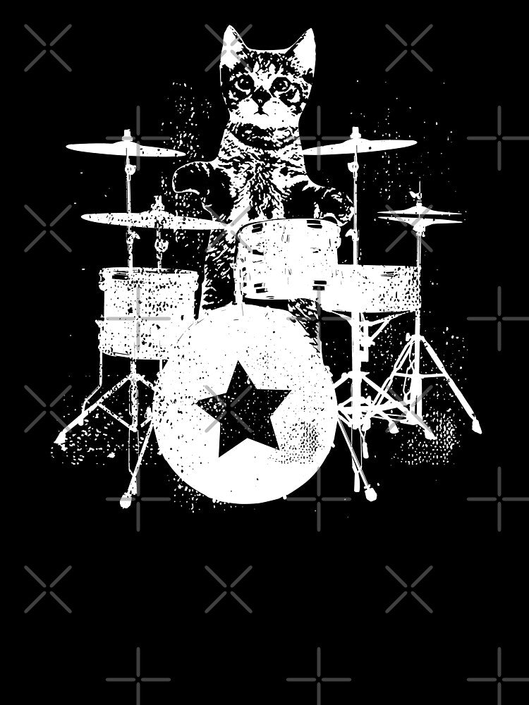 Rockstar Kitty beats Drums in black by blueveins