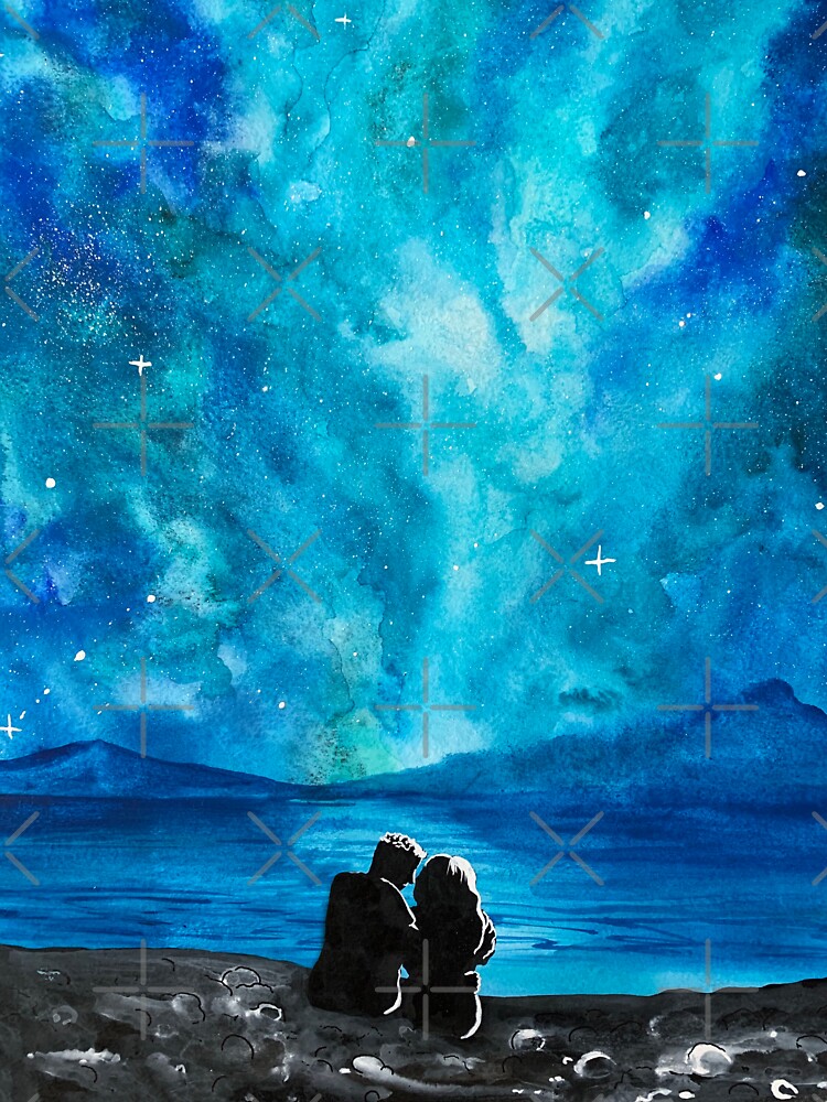 lovely couple silhouette sitting on shore of bay by DaryaGeft