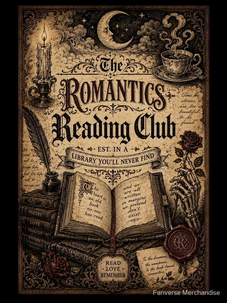 The Romantics Reading Club Dark Academia Typography Poster | Book Lover Vintage Art by Fanverse Merchandise