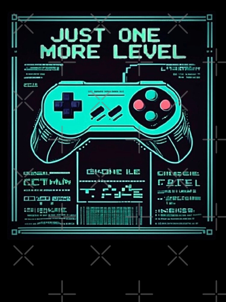 JUST ONE MORE LEVEL – Retro Gamer Neon Controller T‑Shirt & Sticker by Mahe Jabeen
