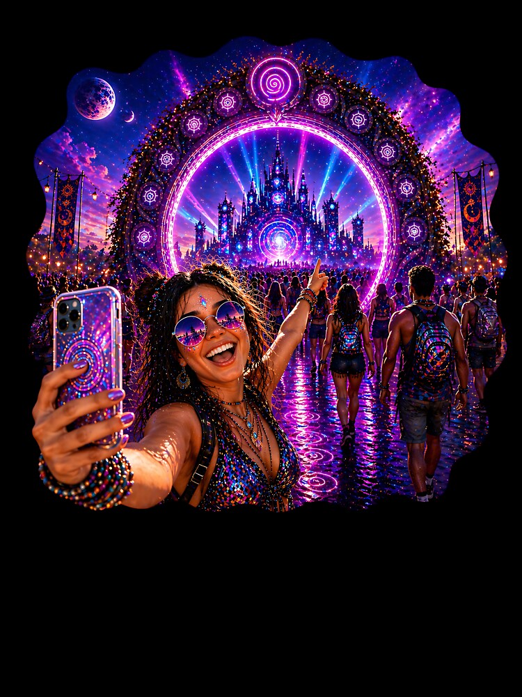 Festival Portal Selfie – Neon Fantasy Rave Castle Cosmic Art by Digital Culture Studio
