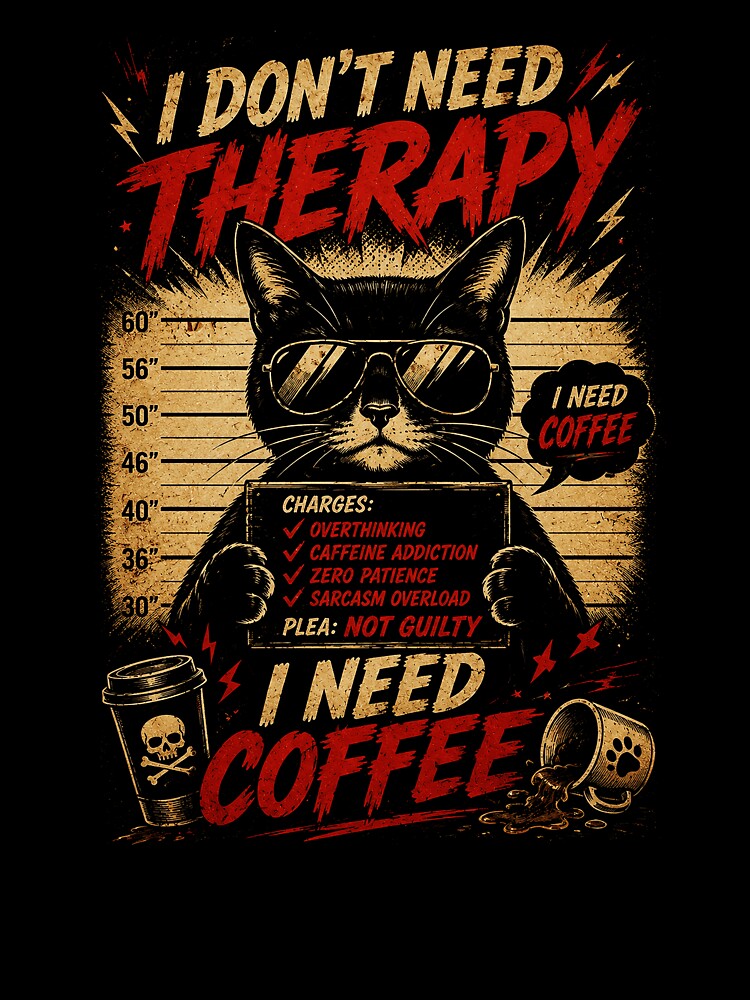 Funny Coffee Addict Cat Mugshot Vintage Caffeine Humor by Modaozushi216