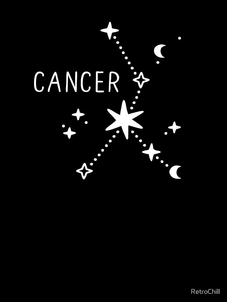 Cancer Astrology Sign – Mystical Moon and Stars Line Art by RetroChill