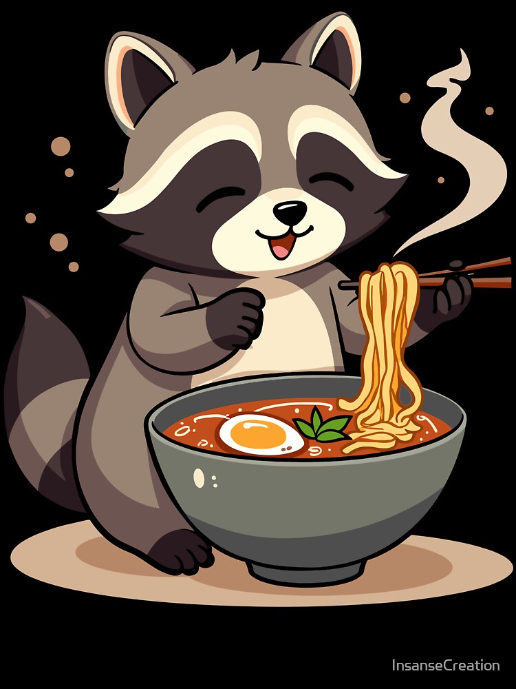 Adorable Raccoon Enjoying Ramen Cute by InsanseCreation