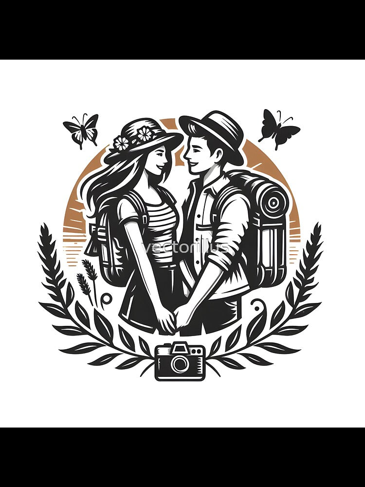 Newly married couple in travel for honeymoon by vectorillus