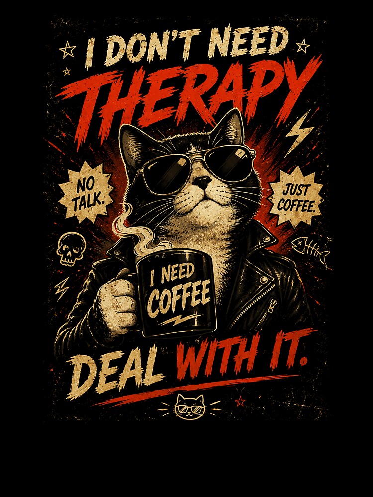 Funny Coffee Cat Attitude Art for Caffeine Fueled Mornings by Modaozushi216